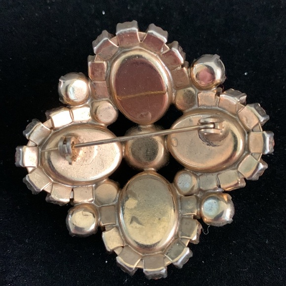 Vintage Gold Tone AB Rhinestone Brooch & Clip-in Earring Set - Picture 4 of 6